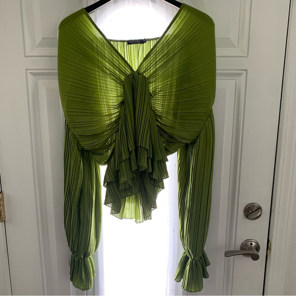 Nasty Gal Vibrant Green Pleated Blouse
